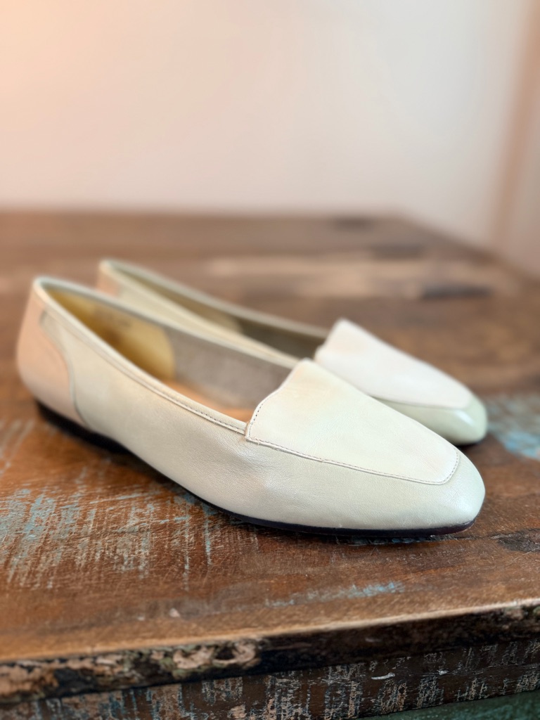 Enzo Angiolini Cream Leather Slip-On Loafers